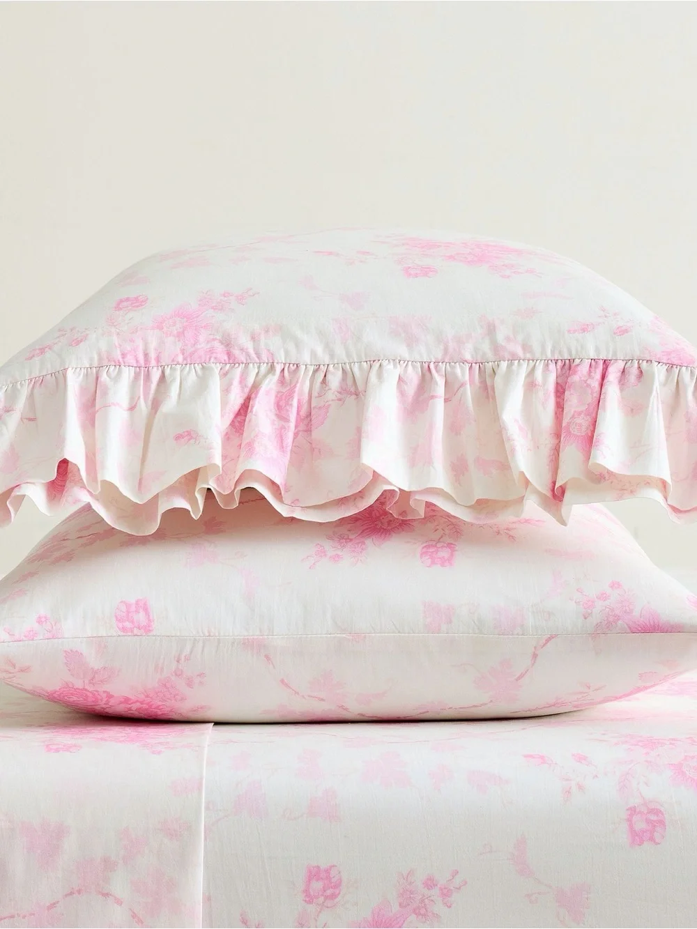 NWT Pottery Barn LoveShackFancy Pink La Vie en Rose Ruffle Sheet Set Queen